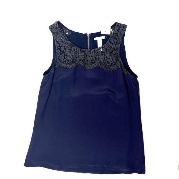 J. Crew Lisette navy blue silk shell tank top 2 - Picture 1 of 8
